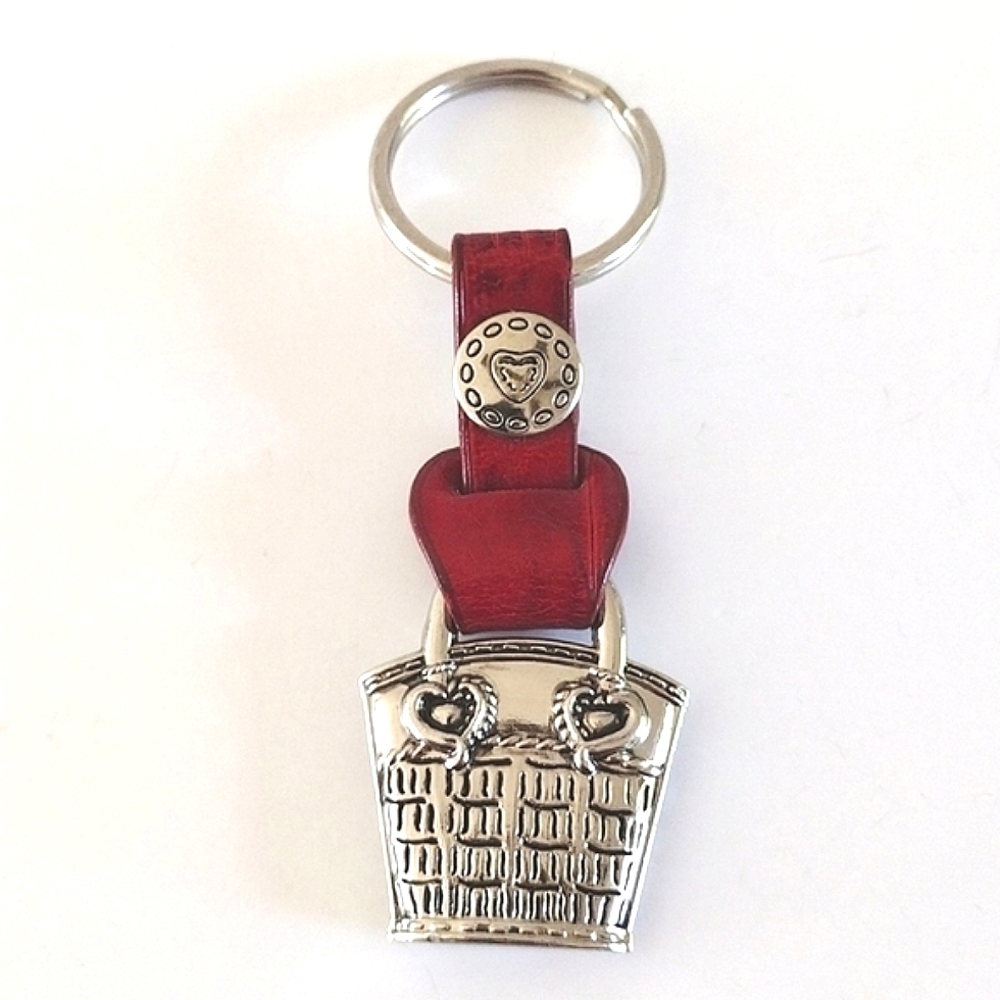 Brighton Silver Handbag Red Leather Key Ring Vintage